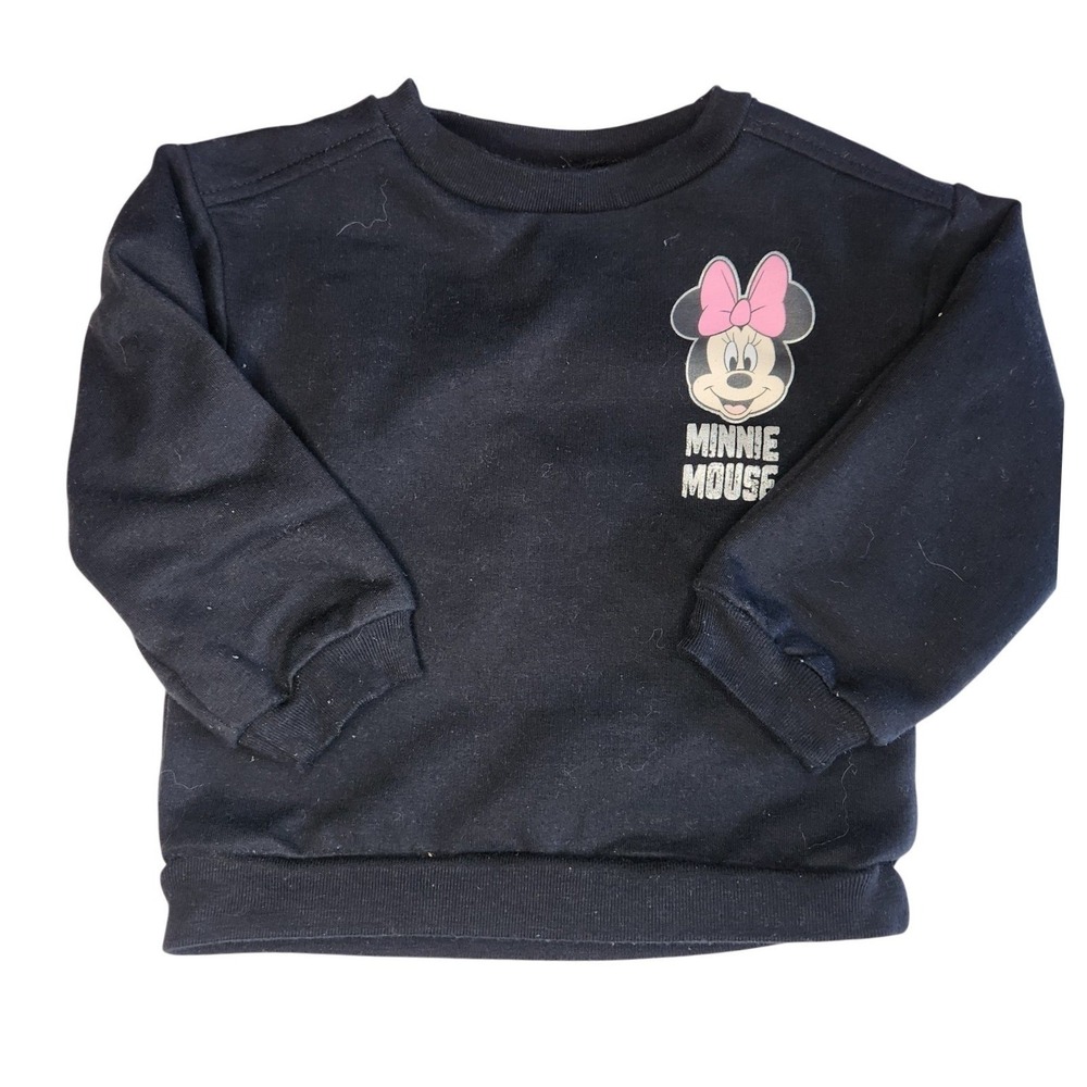 DISNEY Minnie Mouse Sweatshirt Toddler Girls 24 Months Black Pink Silver Sweater